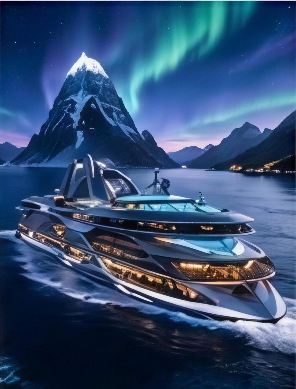 The Aurora sailing beneath the northern lights